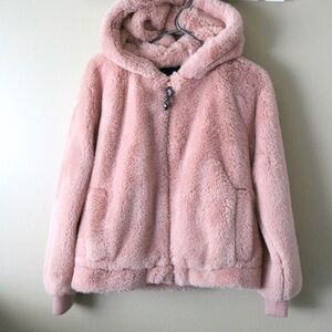 ZOO YORK Fluffy Faux Fur Pink Hoodie Sweater Jacket Lined Fall Women's Size S